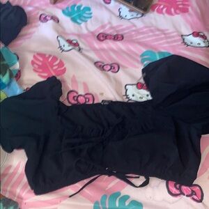 Black Puff Sleeve Crop Top